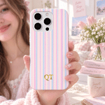 Personalized Monogram Stripe Phone Case for iPhone or Samsung Daily Use Birthday Christmas Gift for Family Friend