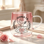 Personalised Joshua 1:9 Peace Dove Gradient Glass Mug with Name and 3D Heart Ornament Baptism Religious Birthday Gift for Christian