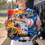 Spersonalizowane wydruki na płótnie z wizerunkiem baseballisty w stylu graffiti, namalowane farbami olejnymi, z imieniem – dekoracja wnętrz. Wysyłka z USA. Prezent urodzinowy dla baseballistów