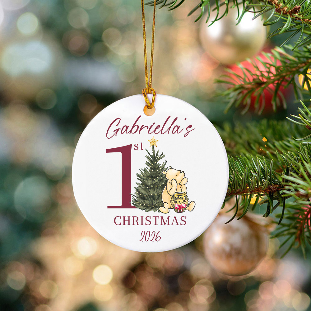 Personalized Classic Winnie the Pooh Ornament with Name and Year 1st Christmas Home Decor Baby Shower Gift for Newborns Baby