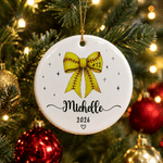 Personalized Softball Number Bow Ceramic Christmas Ornament with Name and Year Home Decor Christmas Sports Gift for Softball Lovers
