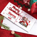 Personalised Christmas Reindeer Initial Money Holder Card Wallet with Name and Envelope Christmas Gift for Family Kids