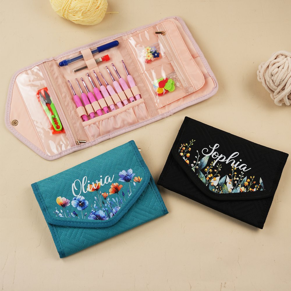 Porta-uncinetti personalizzato con il fiore del mese di nascita e il nome – Accessori per il lavoro a maglia – Regalo di compleanno per mamma o nonna appassionata di uncinetto 3
