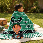 Personalized Polka-Dot Bow Comic Style Character Photo Hoodie Blanket with Name Home Decor Birthday Anniversary Gift for Boy Girl