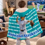 Personalized Oil Painting Style Portrait Baseball Soft Hooded Blanket with Name and Team Name Birthday Gift for Sports Lover