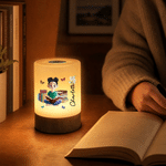 Personalised Reading Character Birth Flower Dimmable Touch Control LED Night Light with Name Bedroom Decor Birthday Gift for Book Lover Bookworm