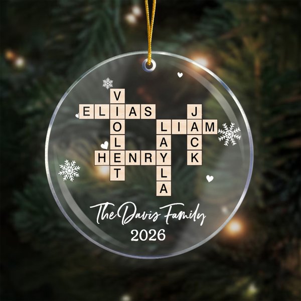 Personalised Snowflake Crossword Puzzle Art Acrylic Christmas Ornament with Text and Year Home Tree Decor Christmas Gift for Family Friends