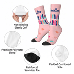 Personalized Soft Multicolor Book Pattern Mid Calf Socks with Name Birthday Christmas Book Club Gift for Book Lovers Librarians