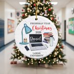 Personalised Freshman Year Ceramic Christmas Ornament with Name and School Name Classroom Tree Decor Christmas Gift for College Student