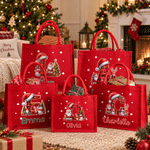 Personalized Christmas Hat Snowman Initial Large Capacity Linen Tote Bag with Name Christmas Party Gift for Family Friends Kids