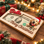 Personalized Christmas Theme Cartoon Character Photo Wood Cash Money Holder with Name Christmas Gift for Kids