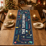 Gepersonaliseerde, kleurrijke tafelloper met woordwolk en kerstthema, met 1-20 namen – tafeldecoratie en kerstcadeau voor familie en vrienden