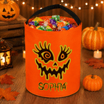 Gepersonaliseerde LED-tas in de vorm van een griezelig pompoengezicht met naam – Halloween-cadeau voor kinderen om mee te trick-or-treaten
