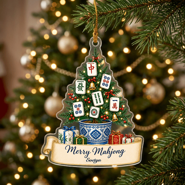 Personalized Merry Mahjong Christmas Acrylic Ornament with Name Tree Decor Mahjong Club Party Christmas Gift for Mahjong Lover
