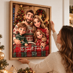 Personalised Stylized 3D Cartoon Art Photo Canvas Prints with Text Home Decor Ship from USA Christmas Gift for Family