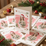 Carte de vœux personnalisée « Joyeux Noël » avec personnage illustré à l'aquarelle, nom et texte, accompagnée d'une enveloppe – Cadeau de Noël pour les amis et la famille