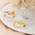 Personalized Enamel Birth Flower Birthstone Sterling Silver Ring Dainty Jewelry with Name Wedding Anniversary Gift for Couple Women