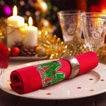 Gepersonaliseerd kerst servet met hulstmotief en initiaal, 100% katoen, rood, met naam – kerstcadeau voor familie en vrienden