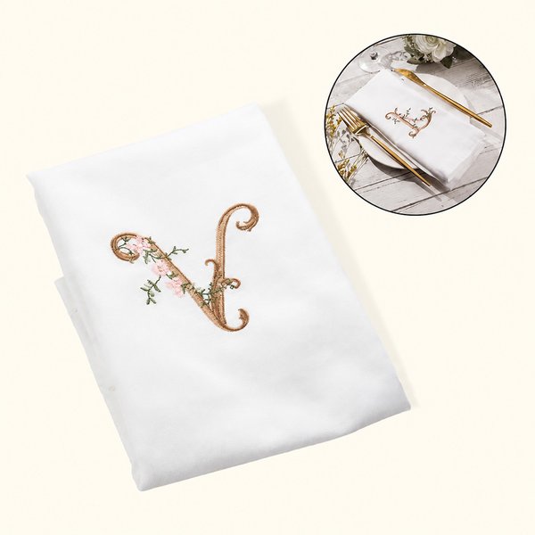 Personalized Floral Letter Embroidered Linen Napkins Gift for Wedding Party Arrangement