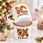 Taza esmaltada personalizada de 12 oz con foto de un personaje de dibujos animados con efecto 3D y inicial, con nombre; regalo de Navidad para niños y familia