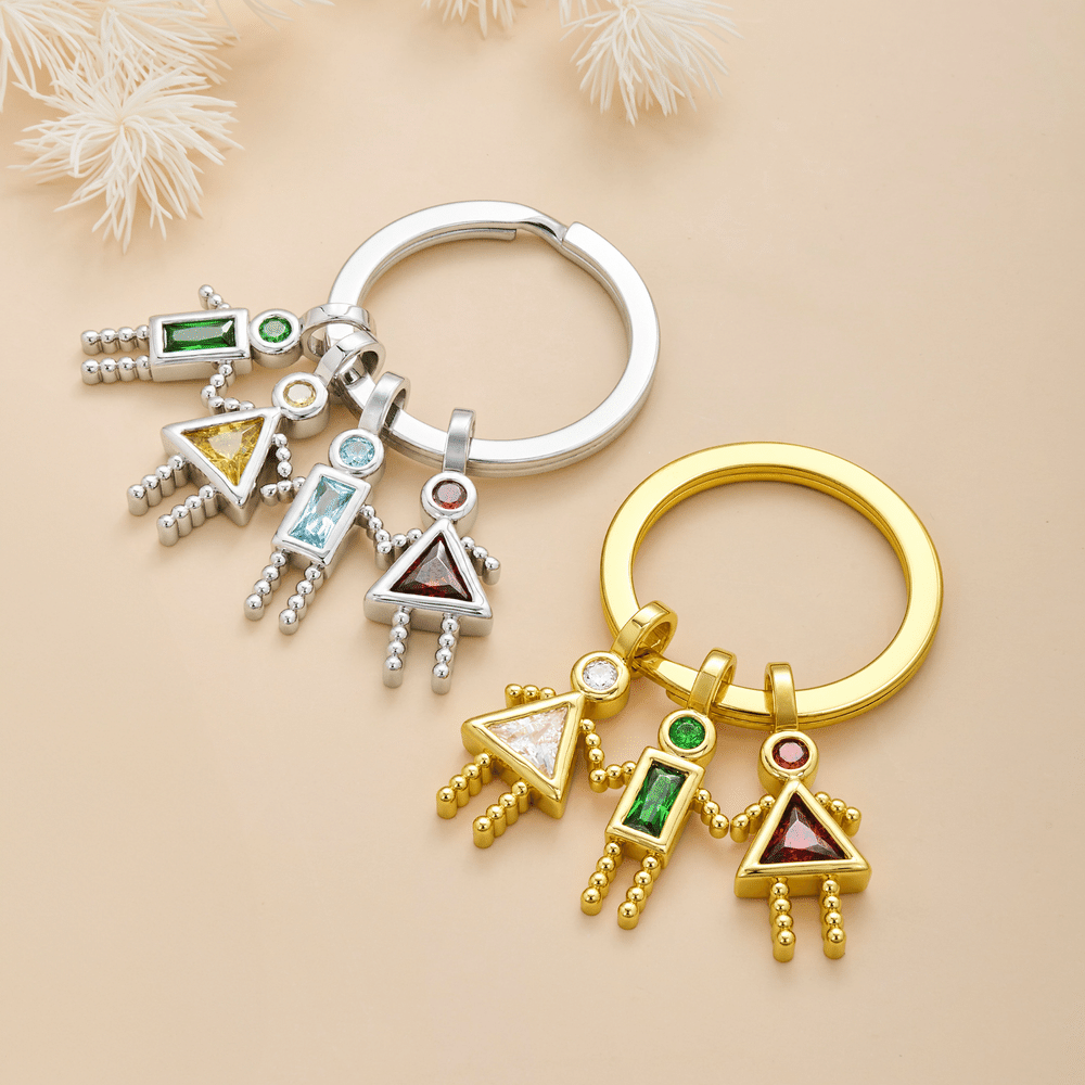 Personalised Dainty 1-7 Birthstone Boy Girl Pendant Keyring Family Keepsake Mother's Day Birthday Gift for Mum Gran 6