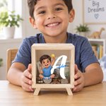 Personalized Cartoon Kid Character Photo Wooden Money Box Piggy Bank with Name and Initial Desk Decor Birthday Gift for Kid
