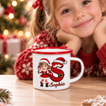 Taza esmaltada personalizada de 12 oz con foto de un personaje de dibujos animados con efecto 3D y inicial, con nombre; regalo de Navidad para niños y familia