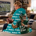 Personalized Oil Painting Style Photo American Football Soft Hooded Blanket with Name and Text Birthday Gift for Sports Lover