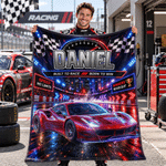 Personalised Fantasy Racing Car Photo Soft Throw Blanket with Name Home Decor Racing Birthday Gift for Racing Lover