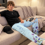 Pantalon de pyjama doux personnalisé, avec photo aquarelle de la fleur de naissance dans un style bande dessinée et prénom, pour la maison – Cadeau d’anniversaire pour femmes et hommes