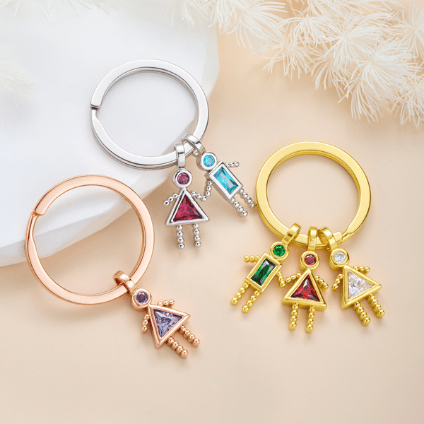 Personalised Dainty 1-7 Birthstone Boy Girl Pendant Keyring Family Keepsake Mother's Day Birthday Gift for Mum Gran