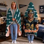 Personalized Oil Painting Style Photo American Football Soft Hooded Blanket with Name and Text Birthday Gift for Sports Lover