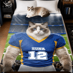 Personalised American Football Theme Pet Photo Soft Throw Blanket with Name Number and Text Home Decor Birthday Housewarming Gift for Pet Lovers