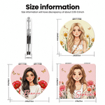 Personalised Birth Flower 3D-Style Character Artwork PU Makeup Mirror with Name Anniversary Birthday Gift for Women