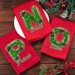 Gepersonaliseerd kerst servet met hulstmotief en initiaal, 100% katoen, rood, met naam – kerstcadeau voor familie en vrienden