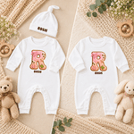 Personalized Sweet Western Cowgirl Initial Cactus Star Horseshoe 100% Cotton Baby Romper Hat Set with Name Baby Shower Birthday Gift for Baby Newborn