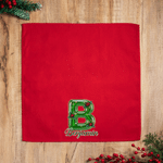Gepersonaliseerd kerst servet met hulstmotief en initiaal, 100% katoen, rood, met naam – kerstcadeau voor familie en vrienden