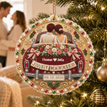 Personalised 3D-Style Art Just Married Cartoon Character Acrylic Ornament with Name and Date Tree Decor Christmas Gift for Newlywed Couple