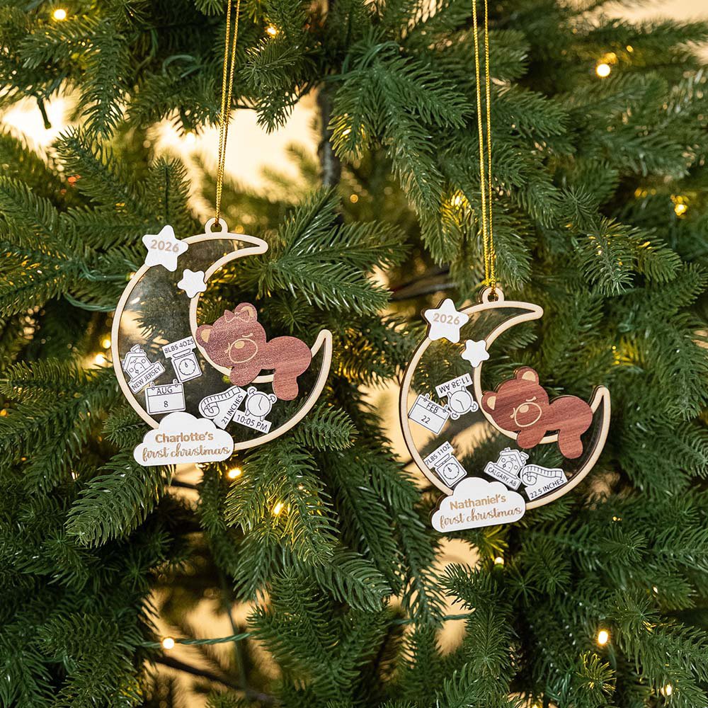 Adorno navideño personalizado con el nombre del bebé Oso agitador de la luna Decoración de la habitación Regalo de Navidad para niña Niño Padres 8