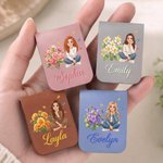 Personalised Butterfly Birth Flower Hand-Drawn Cartoon Photo Magnetic PU Leather Bookmark Clip with Name Birthday Gift for Book Lovers Women