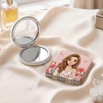 Personalised Birth Flower 3D-Style Character Artwork PU Makeup Mirror with Name Anniversary Birthday Gift for Women