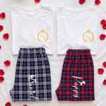 Ensemble de pyjama doux multicolore personnalisé avec monogramme et prénom – Vêtements d'intérieur – Cadeau d'anniversaire, de Noël ou pour les couples et les jeunes mariés