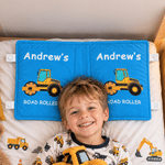 Personalized Construction Truck Multicolour Book-Shaped Throw Pillow with Name Playroom Decor Christmas Birthday Gift for Boys Girls Truck Lovers Kids