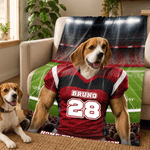 Personalised American Football Theme Pet Photo Soft Throw Blanket with Name Number and Text Home Decor Birthday Housewarming Gift for Pet Lovers