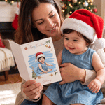 Carte de vœux personnalisée « Joyeux Noël » avec personnage illustré à l'aquarelle, nom et texte, accompagnée d'une enveloppe – Cadeau de Noël pour les amis et la famille