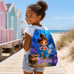 Personalised Sea Animals Cartoon Character Photo Quick Dry Oversized Beach Towel with Drawstring Bag and Name Beach Party Birthday Gift for Child