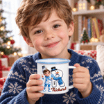 Taza esmaltada personalizada de 12 oz con foto de un personaje de dibujos animados con efecto 3D y inicial, con nombre; regalo de Navidad para niños y familia