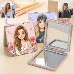 Personalised Birth Flower 3D-Style Character Artwork PU Makeup Mirror with Name Anniversary Birthday Gift for Women