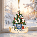 Personalized Merry Mahjong Christmas Acrylic Ornament with Name Tree Decor Mahjong Club Party Christmas Gift for Mahjong Lover