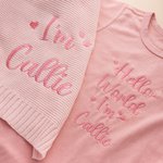 Personalized Embroidered Hello World 100% Cotton Soft Baby Romper Hat Foot Sleeve Blanket Set with Name Baby Shower Gift for Newborns New Parents